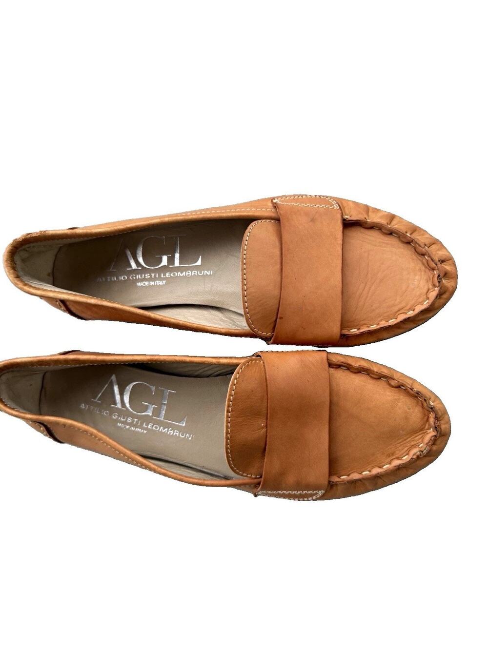AGL Attilio Giusti Leombruni Women’s Brown Leather Loafer Flats Slip On 7.5